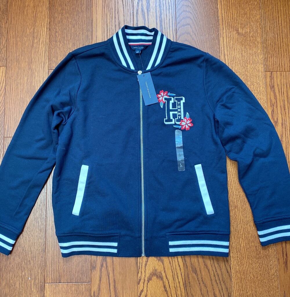 Tommy Hilfiger Women's Logo Navy Varsity Jacket RM87692207 Siz L